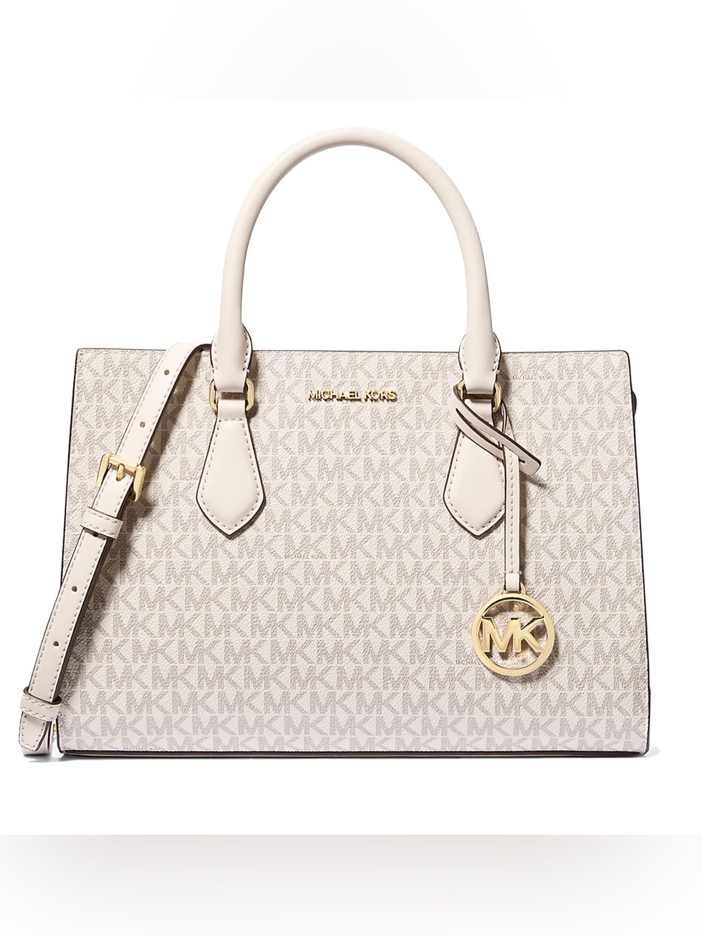 Michael Kors Cream Sheila Medium Signature Logo Center Zip Satchel